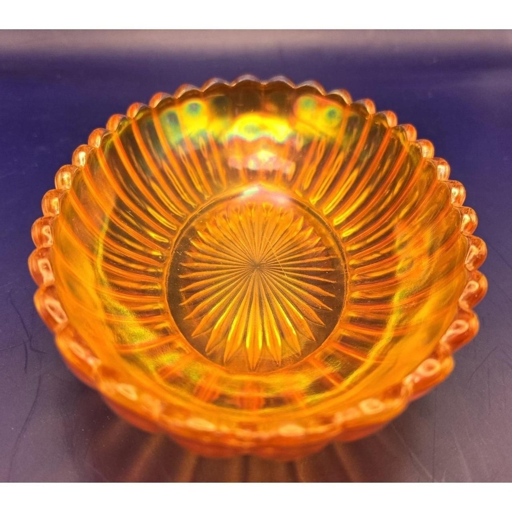Antique Orange Marigold Bowl Carnival Glass Lustre Ware Oval Scalloped Edge B#30 - Picture 7 of 9